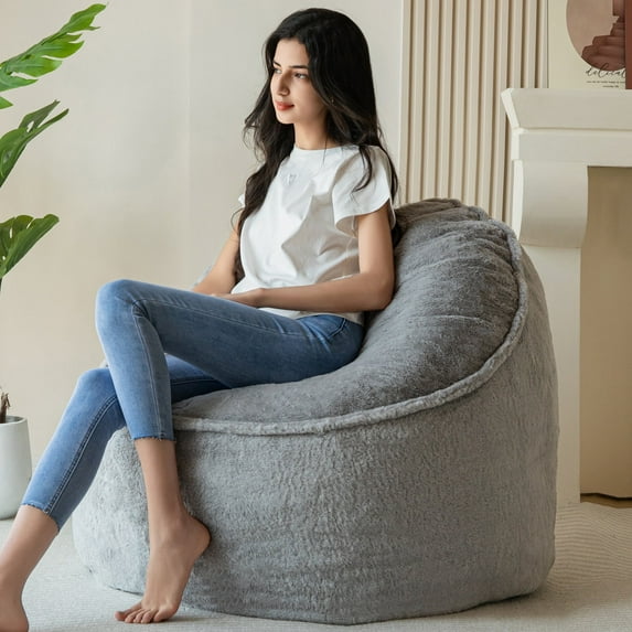 Bean Bag Chair Sofa, Big Comfy Chair for Bedroom Living Room,Begie,Grey