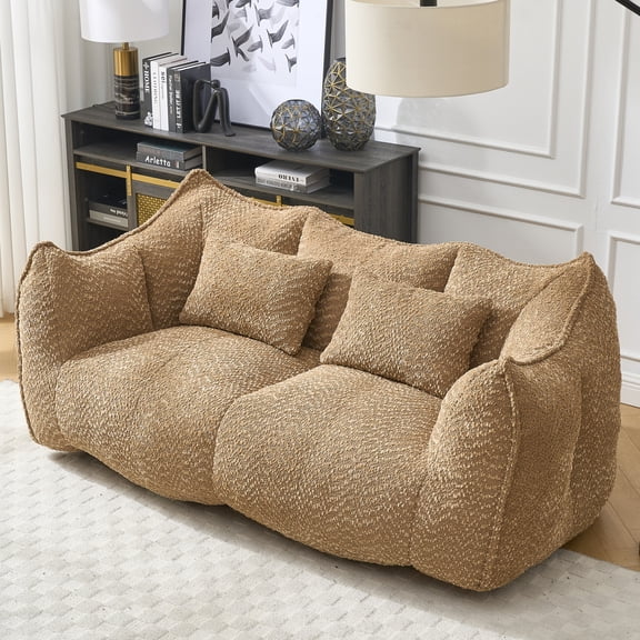 Bean Bag Chair Stuffed Bean Bag Couch with Filler, Chenille Fabric Large Bean Bag Lazy Chair with Handle & Armrests, Foam Stuffed Lounger Chairs for Kids, Adults, Couples, Coffee