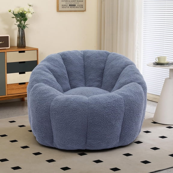 Bean Bag Chair, Stuffed Beanbag Chairs, Large Bean Bag Chair with Filler, Big Beanbag Chairs with Filling for Living Room (Teddy Fabric in Light Blue, No Matching Ottoman)