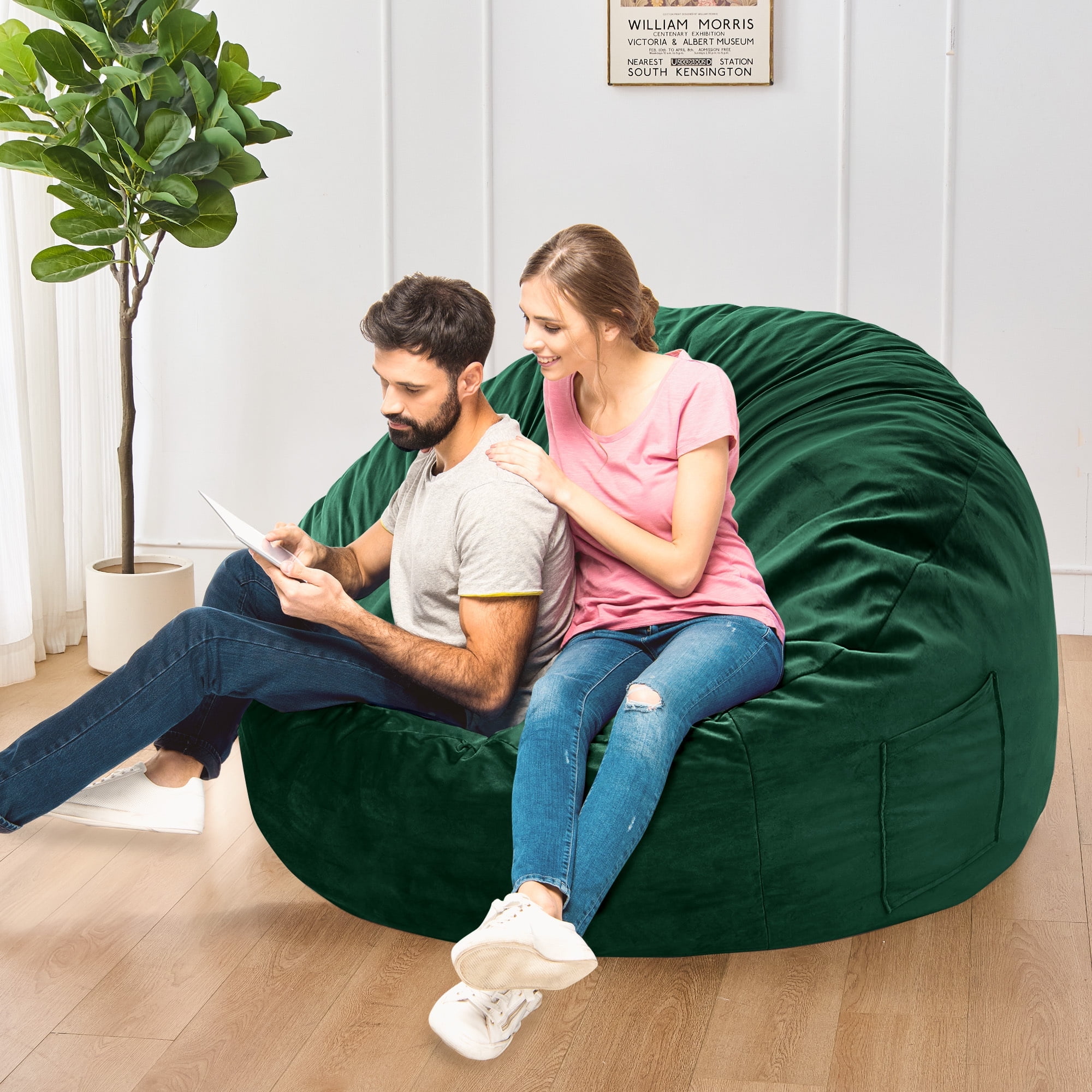 XIECUVA Bean Bag Chair Stuffed with Foam For Adults，Folding Beanbag Chairs Lounge Sofa Bed，Medium Size Memory Foam Mattress，5 ft