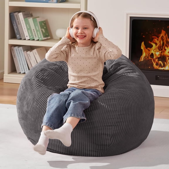 Bean Bag Chair,Teardrop Bean Bags for Teens Beanbag Chair with Memory Foam Filled and Ultra Soft Corduroy Cover for Living Room, Bedroom (Small,Grey)