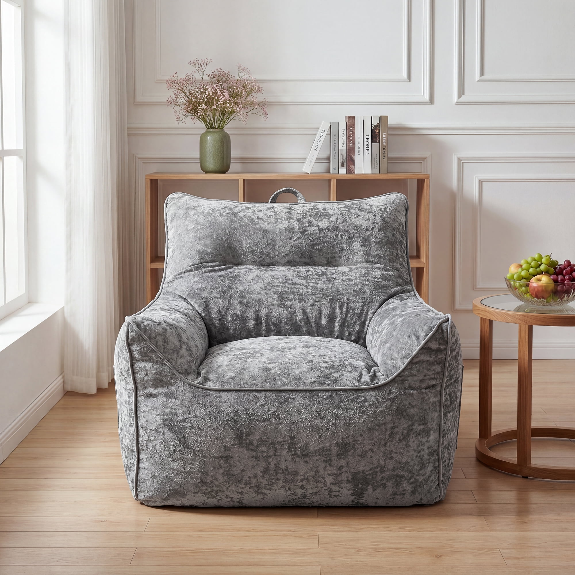 Bean Bag Chair for Adults – Cozy Chenille Bean Bag Sofa with Armrests, Shredded Foam Filling, Soft Lazy Lounger for Living Room or Bedroom
