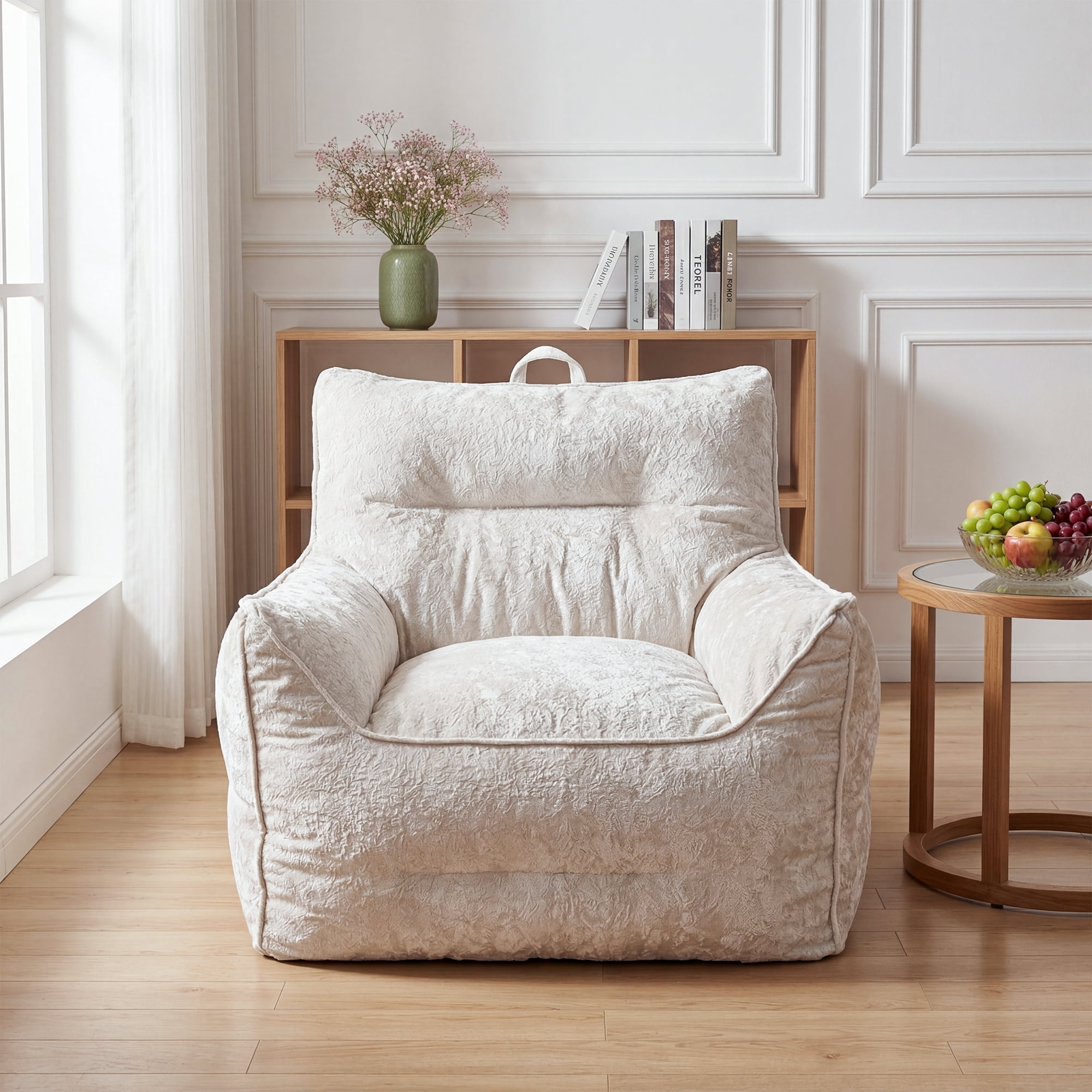 Bean Bag Chair for Adults – Cozy Chenille Bean Bag Sofa with Armrests, Shredded Foam Filling, Soft Lazy Lounger for Living Room or Bedroom