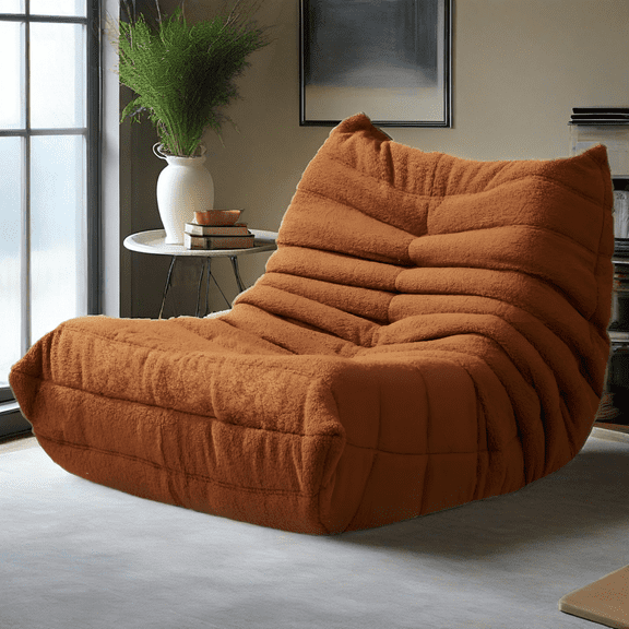 Bean Bag Chair for Adults, Faux Fur Bean Bag Sofa Couch with Memory Foam Filling, Giant Bean Bag for Living Room, Brown