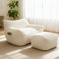thumbnail image 1 of Bean Bag Chair for Adults, Giant Corduroy Bean Bag Lounge with Ottoman, Memory Foam Filled Bean Bag Sofa for Living Room, White, 1 of 9