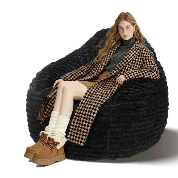Bean Bag Chair for Adults/Kids with with Filler Included, 3.5 ft Memory Foam Bean Bag Chairs for Living Room, Black