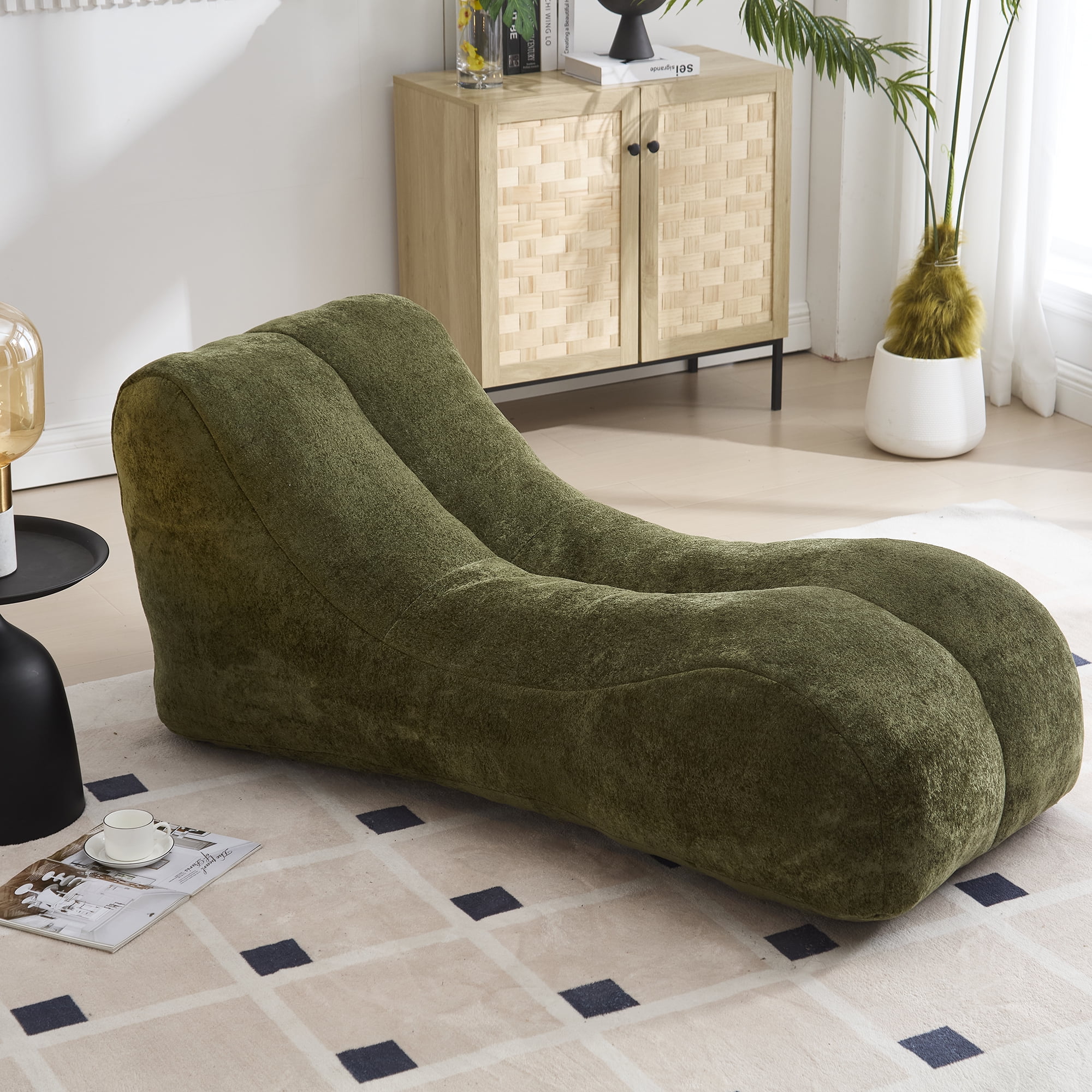 Bean Bag Chair for Adults, Large Bean Bag Sofa Chair with High-Density Foam Filling, Ergonomic Lounger for Living Room, Gaming, Reading,Olive Green