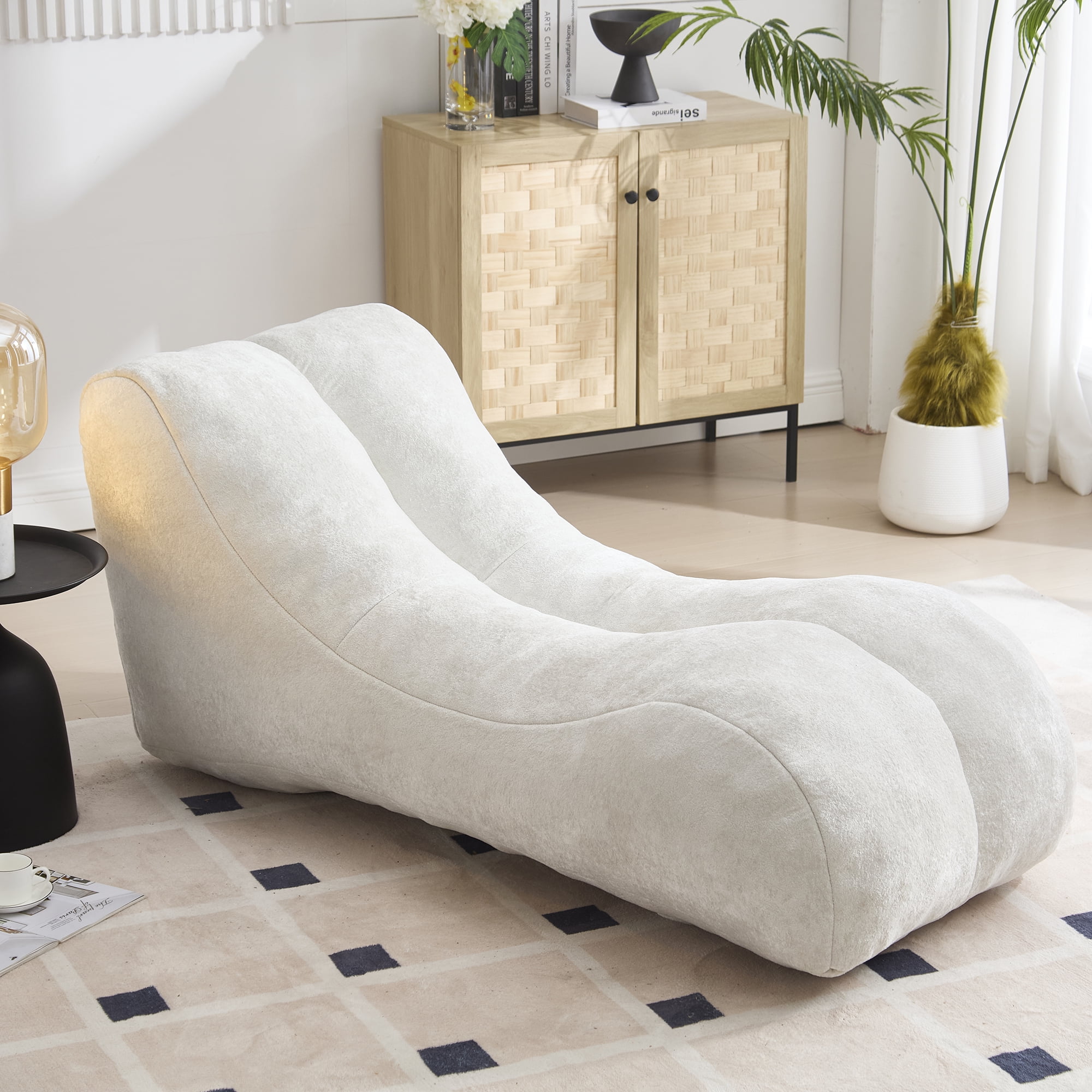Bean Bag Chair for Adults, Large Bean Bag Sofa Chair with High-Density Foam Filling, Ergonomic Lounger for Living Room, Gaming, Reading, White