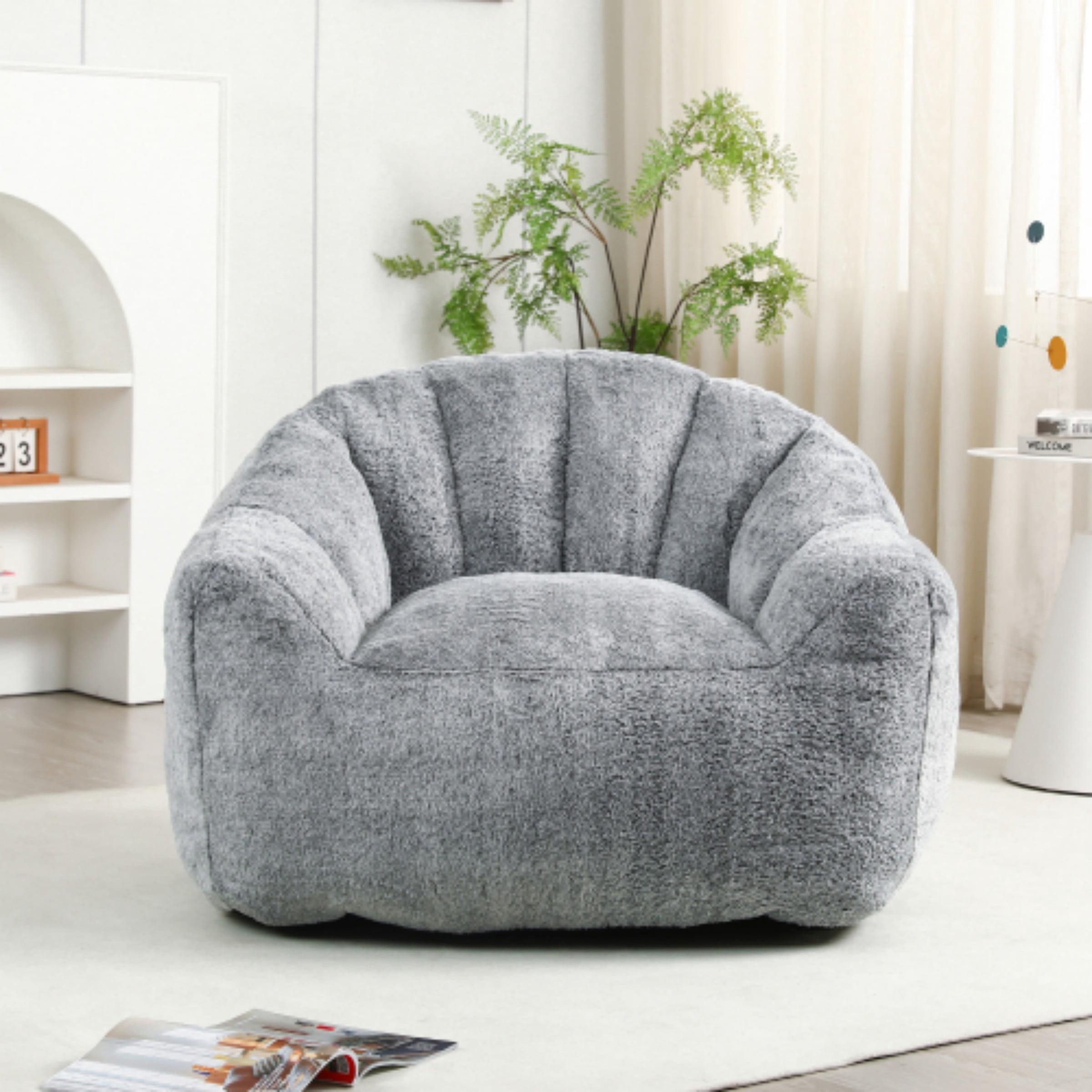 Bean Bag Chair for Adults, Memory Foam Bean Bag Sofa with Armrests, Comfy Lazy Floor Chair for Living Room Bedroom Reading, Dark Gray