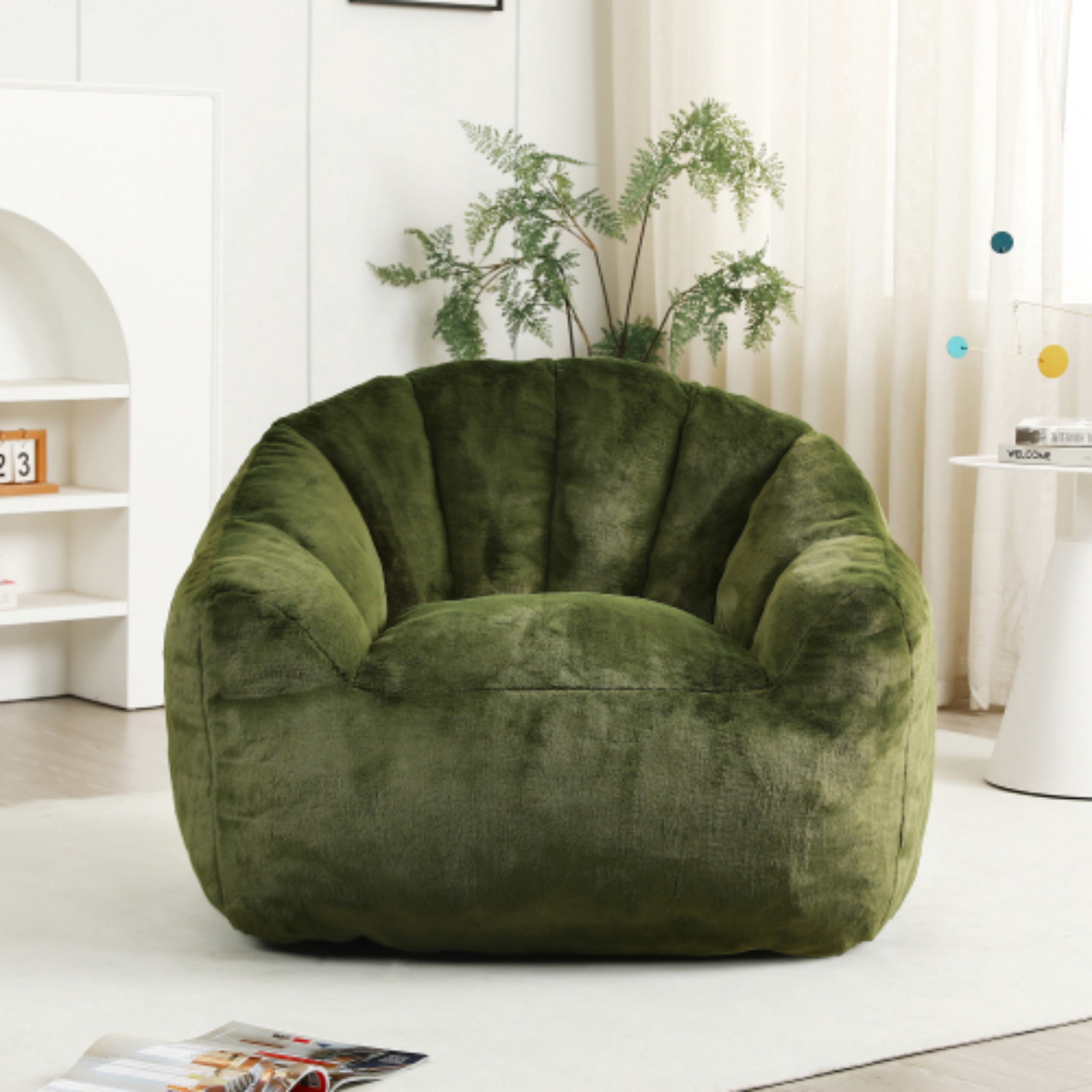 Bean Bag Chair for Adults, Memory Foam Bean Bag Sofa with Armrests, Comfy Lazy Floor Chair for Living Room Bedroom Reading, Green