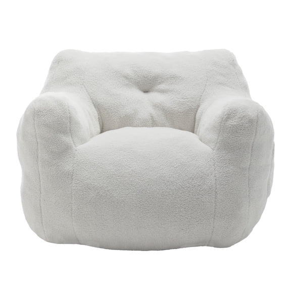 Bean Bag Chair for Adults, Memory Foam Bean Bag Sofa with Armrests, Lazy Floor Chair for Living Room Bedroom Reading, White