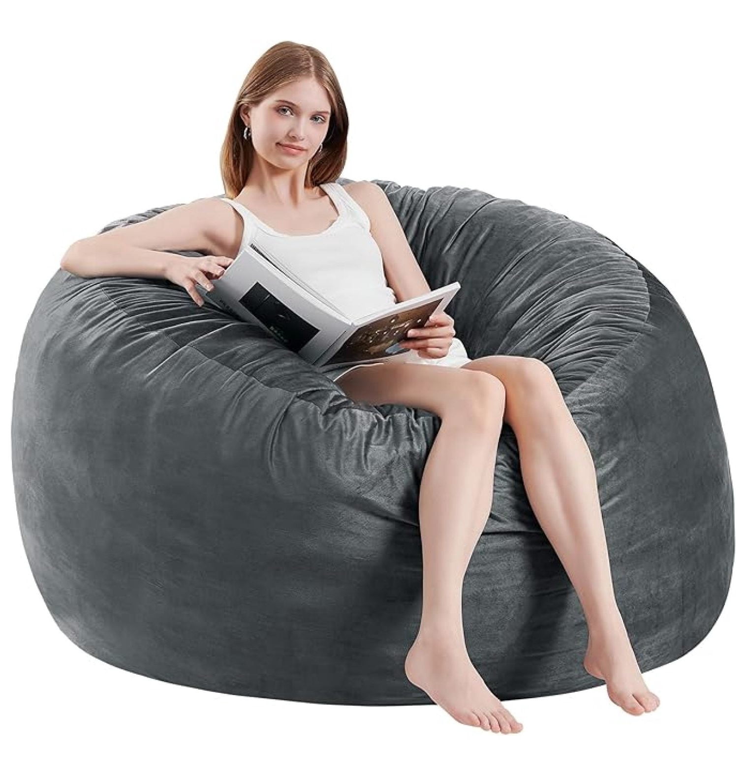 Bean Bag Chair for Adults - Memory Foam Lounger - Soft Microfiber Cover ...