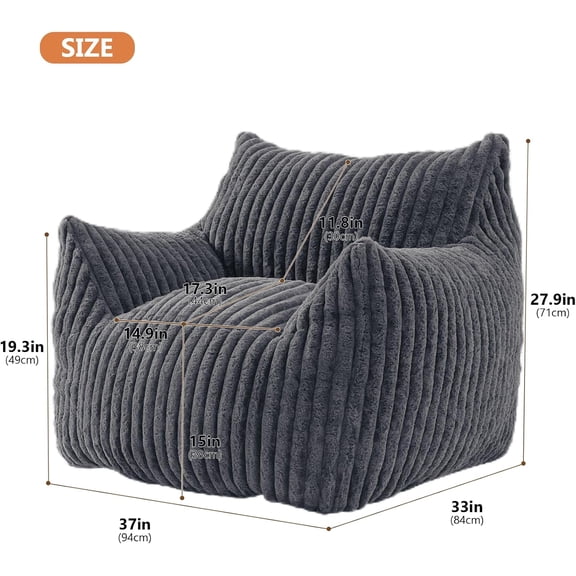 Bean Bag Chair for Adults Teens with Armrests Plush Faux Fur Sofa Couch for Bedroom Living Room Gaming Reading