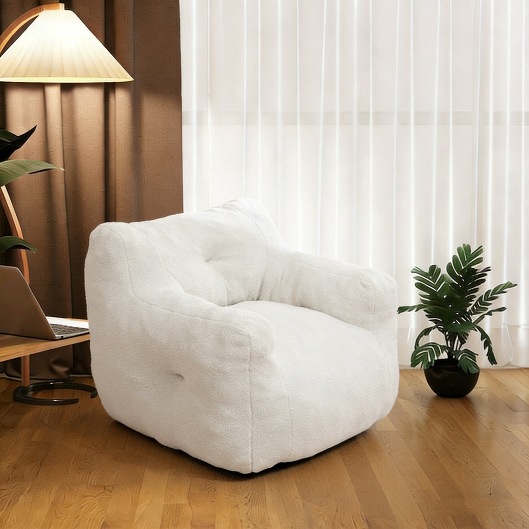Bean Bag Chair for Adults with Armrests, High-Density Foam Filled Lazy Sofa Chair, Teddy Fabric Lounge Seat for Living Room, Bedroom & Reading Nook