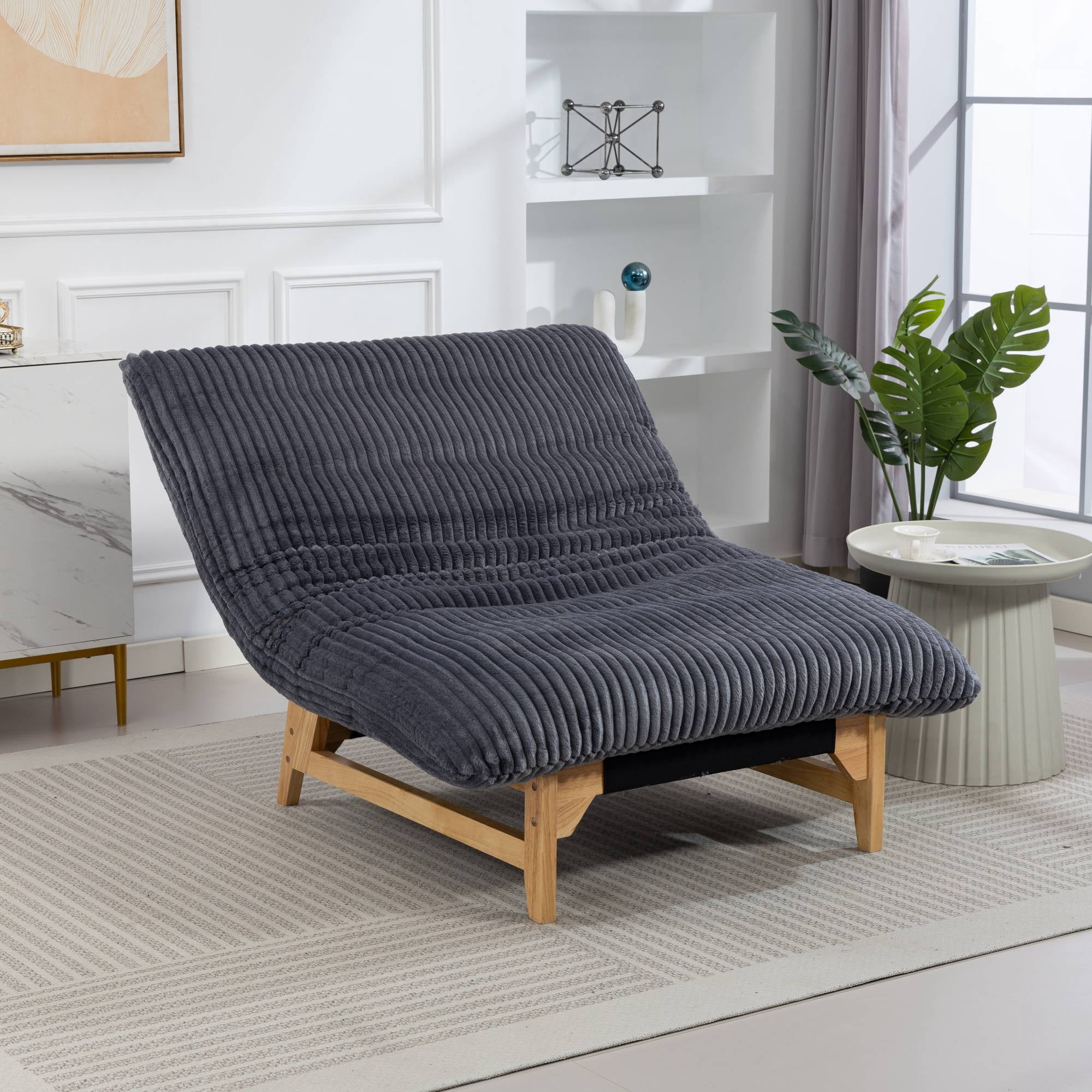 Bean Bag Chair for Adults with Down Filling Accent Armless Lazy Sofa Comfy Lounge Chairs, Sleeper Reading Chair for Living Room, Grey