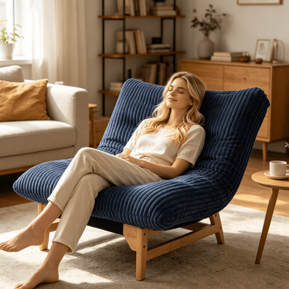 Bean Bag Chair for Adults with Solid Wood Frame and Backrest, Corduroy ...