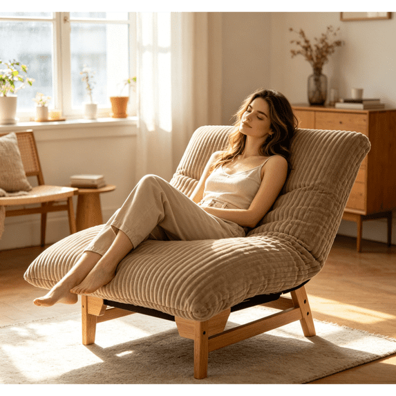 Bean Bag Chair for Adults with Solid Wood Frame and Backrest, Corduroy ...