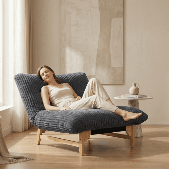 Bean Bag Chair for Adults with Solid Wood Frame and Backrest, Corduroy ...
