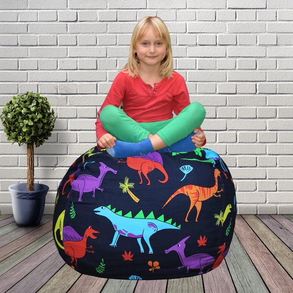 Bean Bag Chair for Kids - Stuffed Animal Toy Storage Cover with zipper - Dinosaur X-Large - Toddlers, Teens, Boys, Girls - Playroom, Bedroom Decor