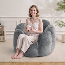 Lusimo Adult Bean Bag Chair, Flower Shaped Bean Bag with Velvet Washable Cover, Large Bean Bag Sofa with Memory Foam, Lounge Chairs with Pillow for Bedroom, Living Room, Dorm, Gray