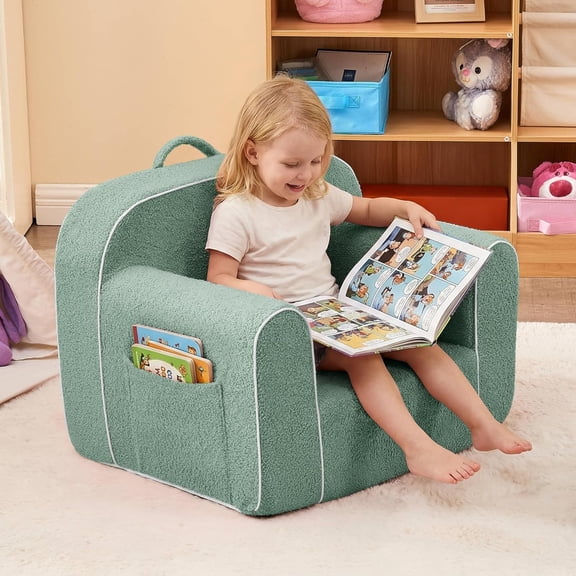 Bean Bag Chair with Armrests for Boys and Girls Comfy Couch Sofa Chair for Reading & Playing, Green, Small