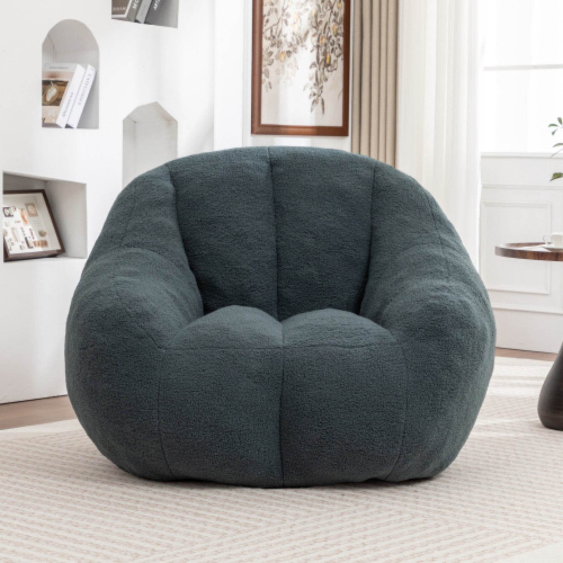 Bean Bag Chair with Filler, Teddy Faux Fur Bean Bag Sofa with Memory Foam for Dorm Living Room Bedroom, Green