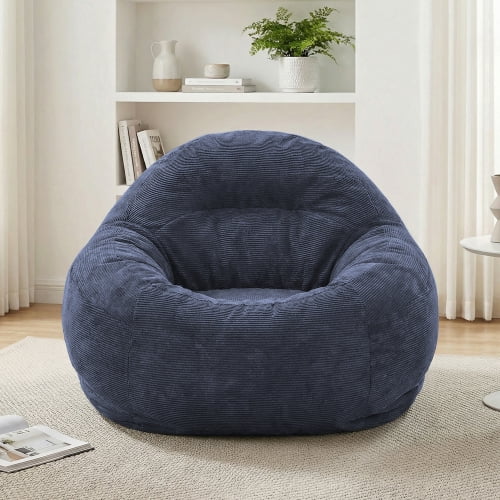 Bean Bag Chair with Memory Foam – Fluffy Cozy Lazy Chair for Dorm, Apartment & Living Room, Dark Blue
