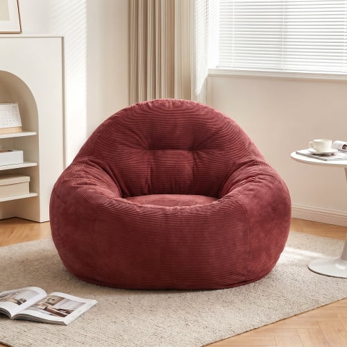 Bean Bag Chair with Memory Foam – Fluffy Cozy Lazy Chair for Dorm, Apartment & Living Room, Red