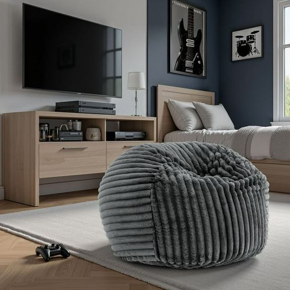 Bean Bag Chairs, 40 inch Minky Gunmetal Memory Foam Lounger, Grey Lazy Sofa Chairs,Polyester Memory Foam Bean Bag Chairs, Furniture Primary Living Space Bean Bag Chairs & Lazy Sofa Chair 40 inch Mink