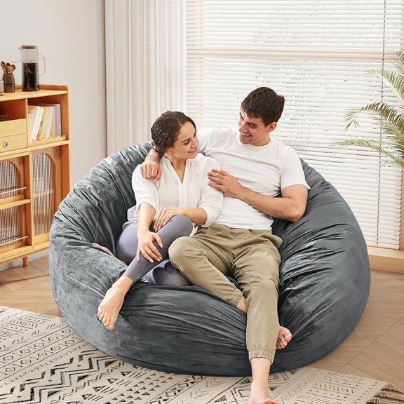 Bean Bag Chairs for Adults - Giant Bean Bag Chair Convertible Bean Bag Bed - Beanbag Chair with Fiber Cover/Furniture Foam Filler - Floor Couch Sofa in Bedroom Dorm Room - Queen Charcoal