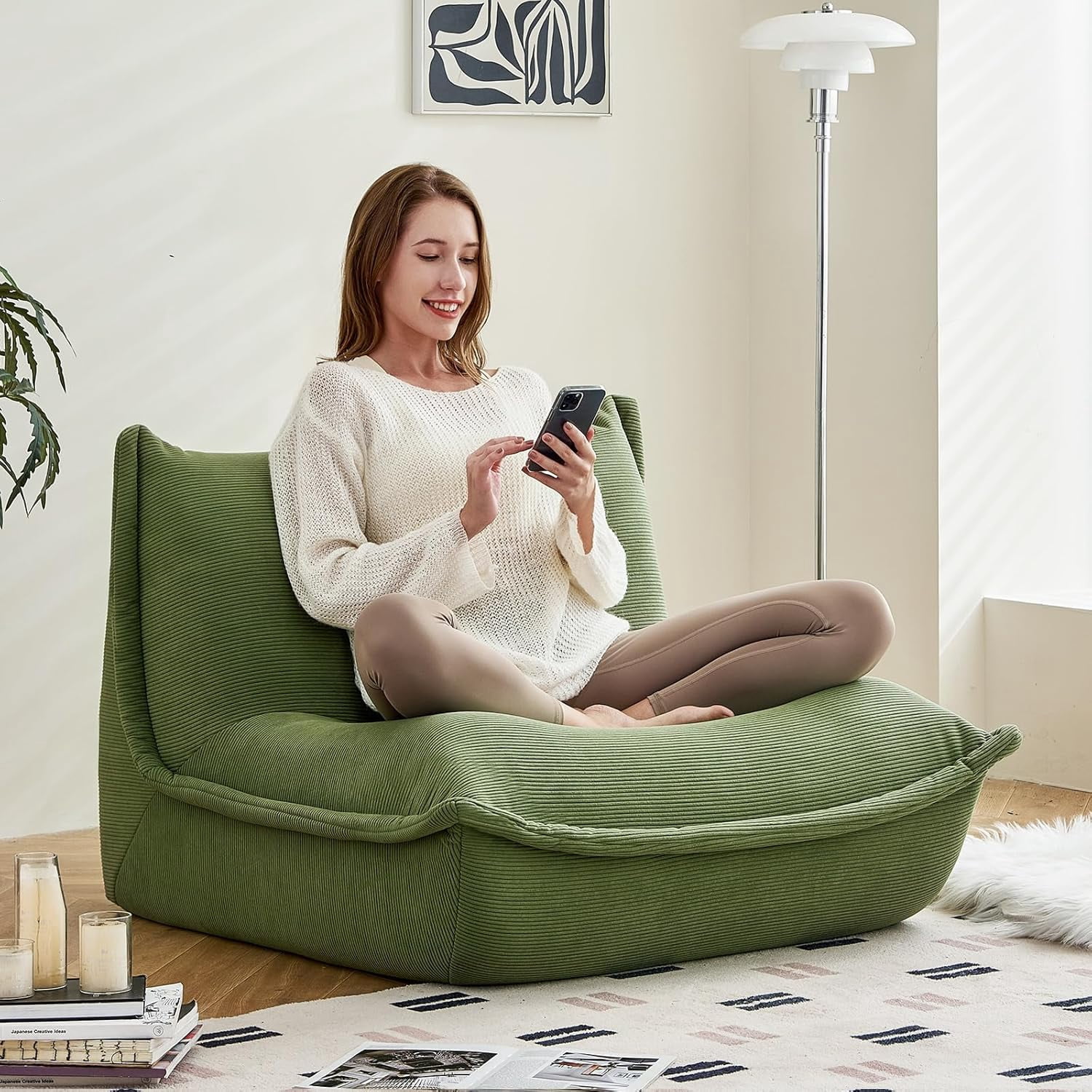 Bean Bag Chairs for Adults Giant BeanBag Chair Sofa Memory Foam Bean Bag Chair Couch with Ergonomic Design for Adults and Kids Home Living Room Bedroom Office Home Gaming Salon(Beige)