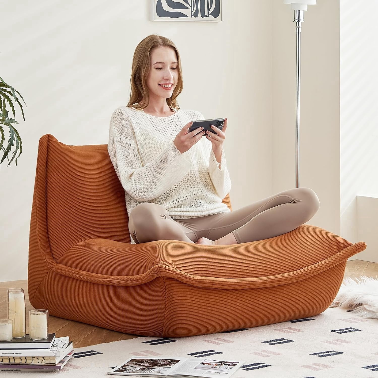 TKBRWU Adults Memory Foam and Ergonomic Design Home Living Room and Bedroom Office Bean Bag Chair, Beige