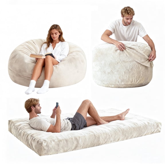 Memory Foam Bean Bag Chair Sofa Bed for Adults, Soft Micro Fiber Cover Round Single Couch – Ideal for Living Room, Bedroom & College Dorm