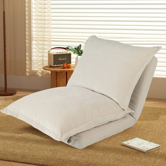 Bean Bag Chairs Convertible Flip Chair: Floor SofaBed with Adjustable Backrest andPillows-Beige,Lazy Sofa Chairs