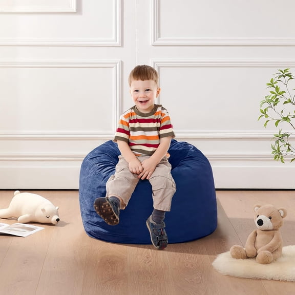 Bean Bag Chairs for Kids - Memory Foam Furniture BeanBag Chair - Kids/Teens Sofa with Soft Micro Fiber Cover - Round Fluffy Couch for Living Room Bedroom College Dorm - 2 ft, Navy