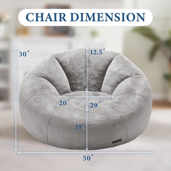 Bean Bag Chairs Large Bean Bag Couch for Adults Stuffed Sofa Chair Comfy Giant Bean Bag Chair with Spacious Design for Reading, Playing or Relaxing (Grey)