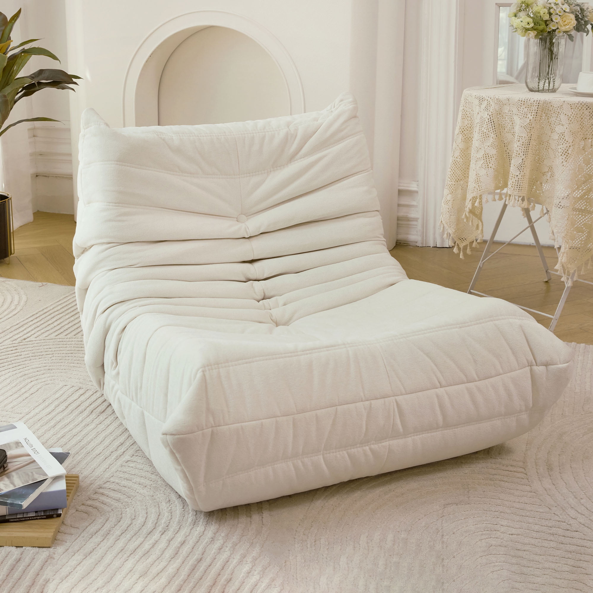 Bean Bag Chairs, Memory Foam Bean Bag Chair for Adults Velvet Lazy Sofa Chair lounger for Living Room, White