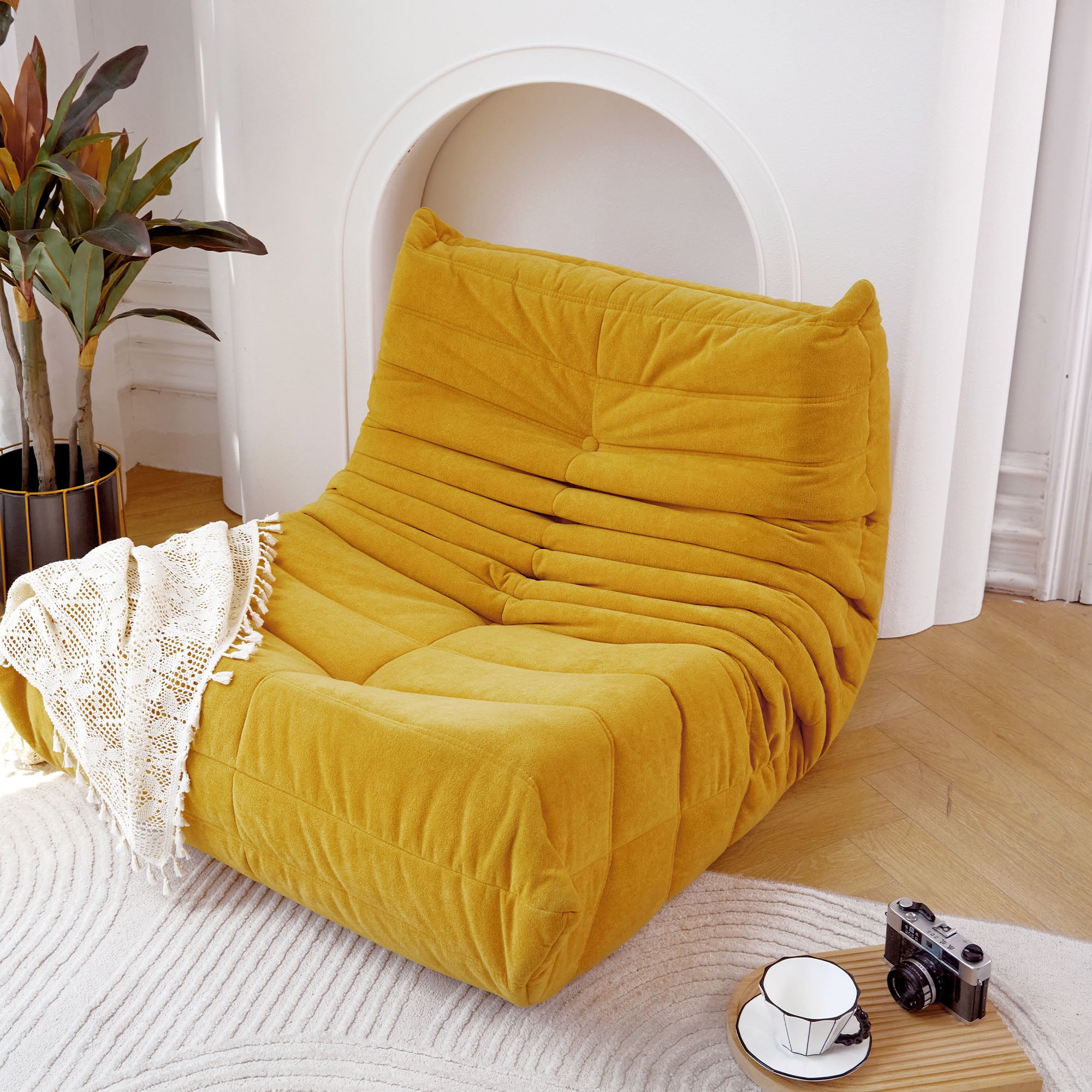 Bean Bag Chairs, Memory Foam Bean Bag Chair for Adults Velvet Lazy Sofa Chair lounger for Living Room, Yellow