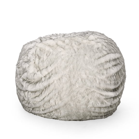 Bean Bag Chairs Negar 5 Foot Rounded Short Faux Fur Bean Bag, White and Gray,Lazy Sofa Chairs