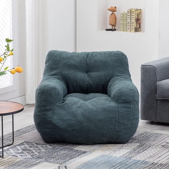 Bean Bag Chairs, Soft Tufted Foam Bean Bag Chair with Teddy Fabric for Adults and Kids, Comfy Lazy Sofa for Living Room, Bedroom