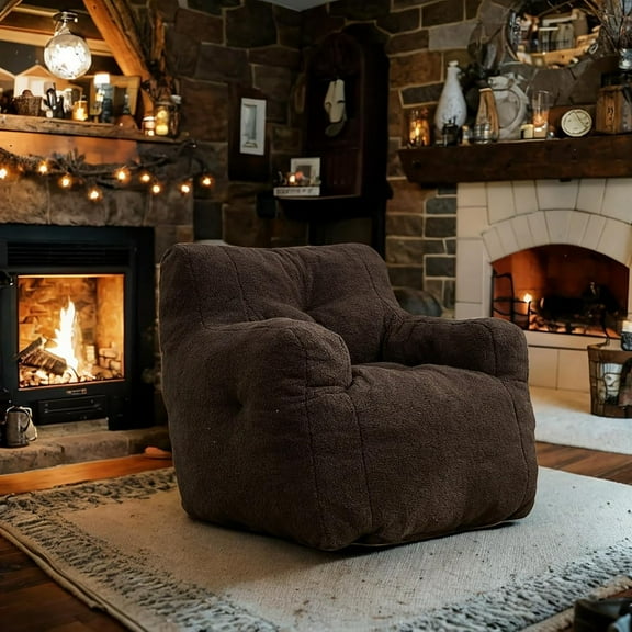 Bean Bag Chairs for Adults,Chair,Soft Tufted Foam Chair with Teddy Fabric,Ergonomic Backrest,Pod Lunar,Vaina Lunar (Dark Gray)