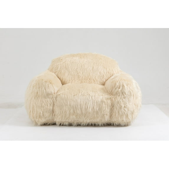 Bean Bag Chairs with Long Hair for Adults & Teens, High-Rebound Memory Foam Filled Bean Bag for Living Room, Bedroom & College Dorm, Faux Fur, Beige
