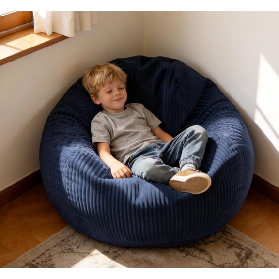 Bean Bag Chairs with Memory Foam Chairs for Kids Teens Toddler Faux Fur Sofa Chair with Handle Navy Blue