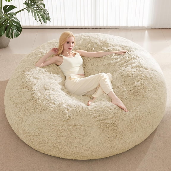 Bean Bag Cover (No Filler), Faux Fur Beanbag Chairs Covers Only, Stuffed Animal Storage Bean Bag, Giant Washable Beanbag Cover Without Filling, 5FT, Sandy Beige