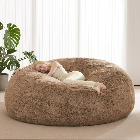 Bean Bag Cover (No Filler), Faux Fur Beanbag Chairs Covers Only, Stuffed Animal Storage Bean Bag, Giant Washable Beanbag Cover Without Filling, 6FT, Khaki
