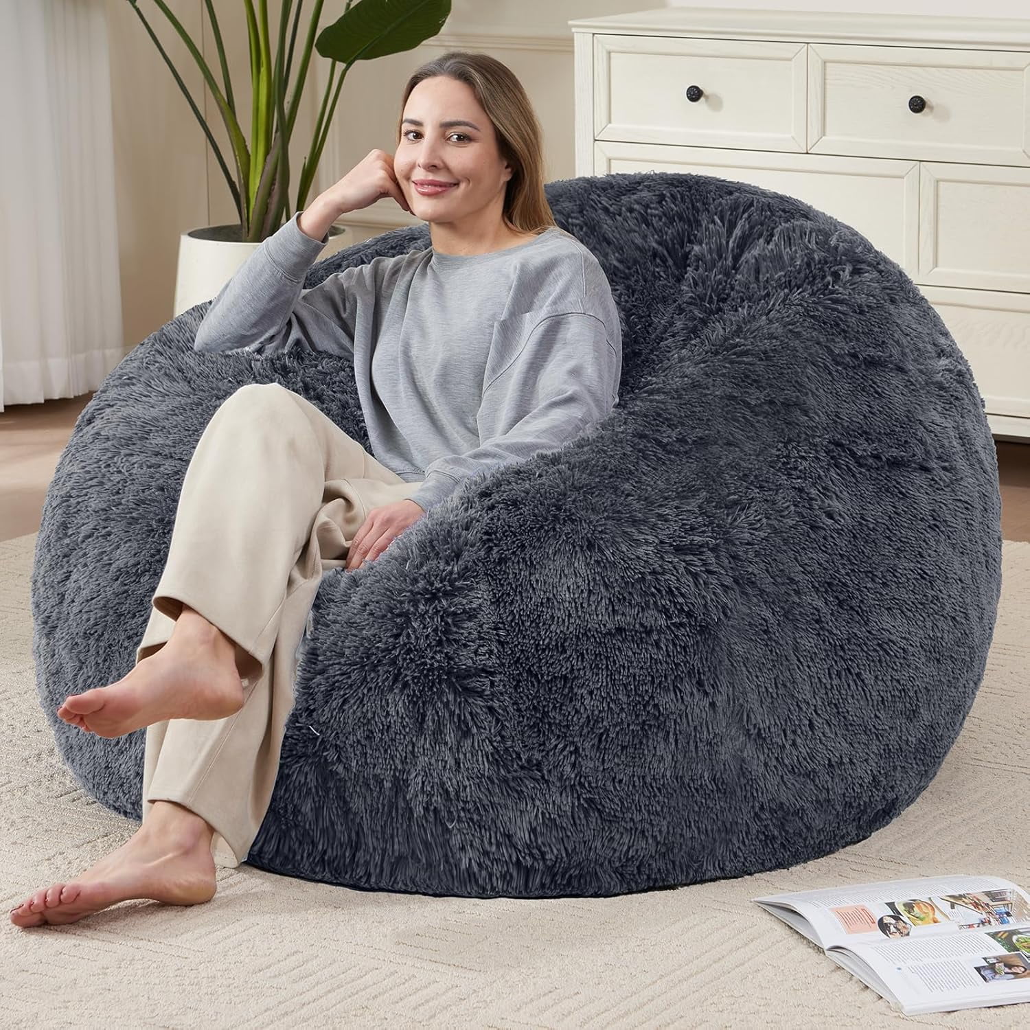 Bean Bag Cover (No Filler) Soft Faux Fur Stuffed Animal Bean Bag ...