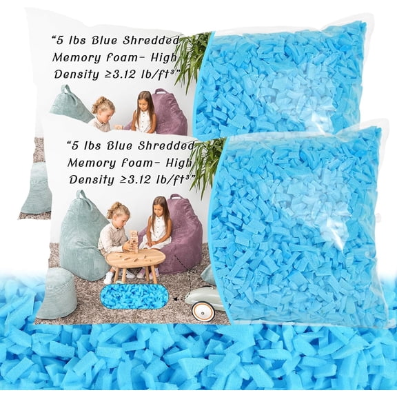Bean Bag Filler - 10lbs Shredded Memory Filling, High Density >=3.12 lb/ft3, Blue Pillow Stuffing for Bean Bag Chair, Couch Cushion, Bed, Stuffed , DIY, Non- &