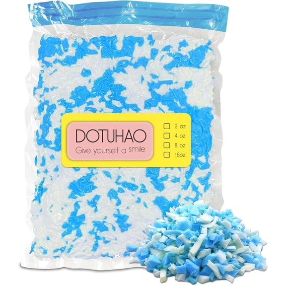 Bean Bag Filler, 2LB Blue & White Shredded Memory Foam, Bean Bag Stuffing for Easy Pillow, Mattress Grade Replacement Filling for Dolls, Dog Beds and Pillows (2 LB, Blue & White)