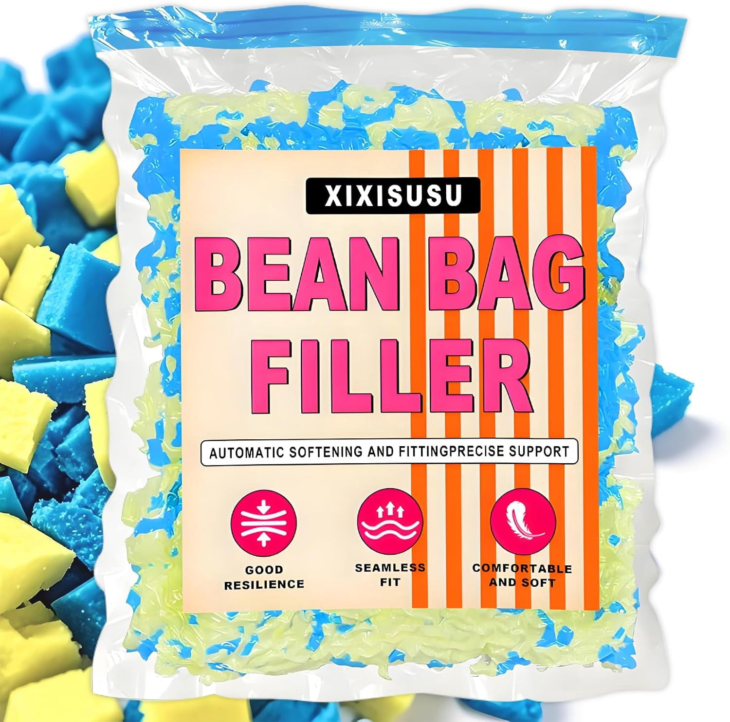 Bean Bag Filler Refill - 1LB Premium Yellow Shredded Memory Foam Stuffing | Compatible with Bean Bag Chairs | Soft, Supportive & Odor-Free Filling for Dolls, Pet Beds and Pillows (Yellow)