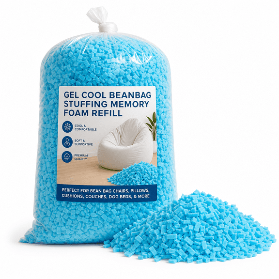 Shredded Memory Foam Filling with Cooling Gel, Bean Bag Filler Refill, Bean Bag Filling and Stuffing for Pillows, Couch Cushions, Dog Beds, Craft Foam (5 lbs, Blue)